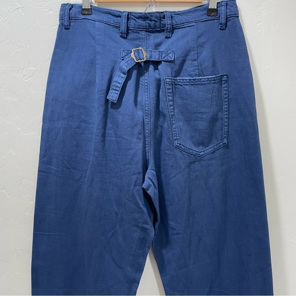 NWT Free People x Sandrine Rose Blue Cotton Linen Wide Leg Buckle Pants Size 28 - Picture 9 of 14